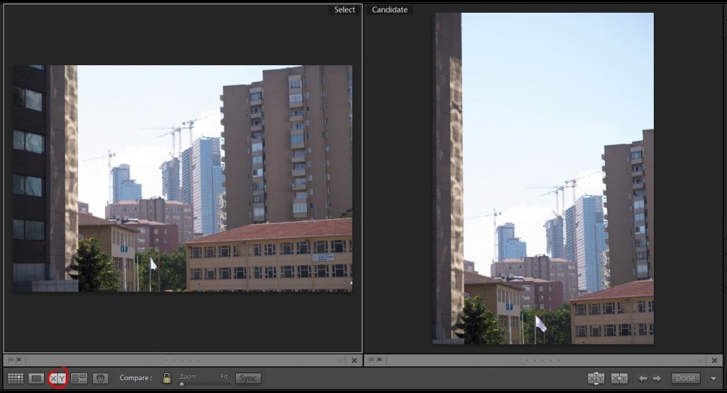Lightroom Library panoul central Compare View