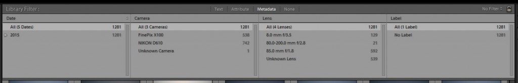 Lightroom Library panoul central Metadata